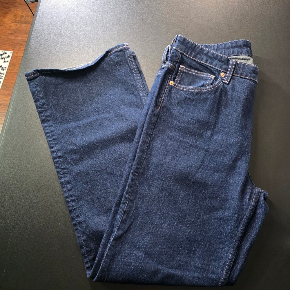 HM High Waist Bootcut Jeans Dark Indigo Blue Stretch Denim Size 12 Full Length
